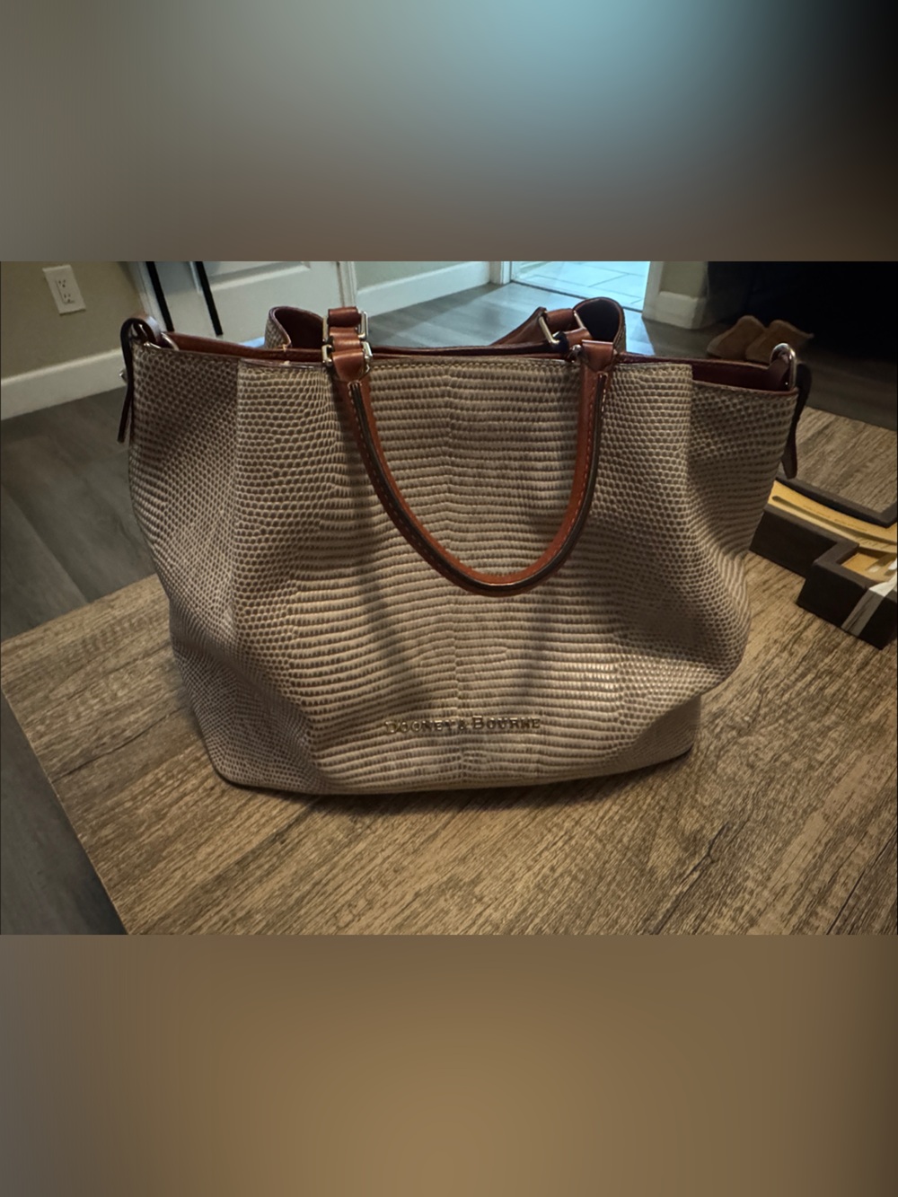 Dooney & Bourke Beige Tote with Brown Trim
